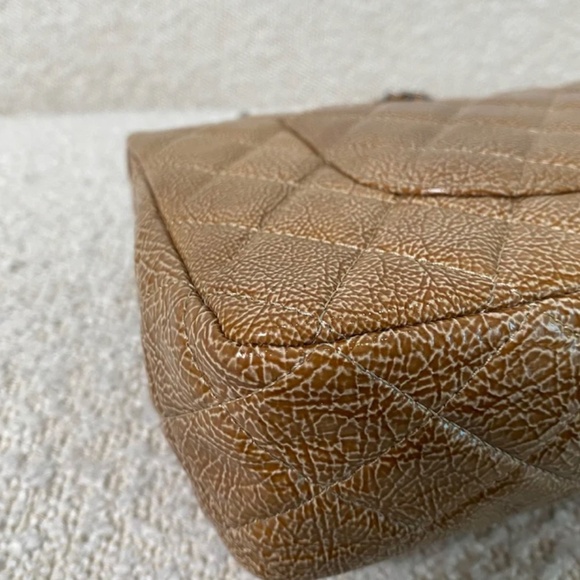 Authentic Chanel Crinkled Patent Quilted Medium Double Classic Flap Brown - Picture 12 of 16